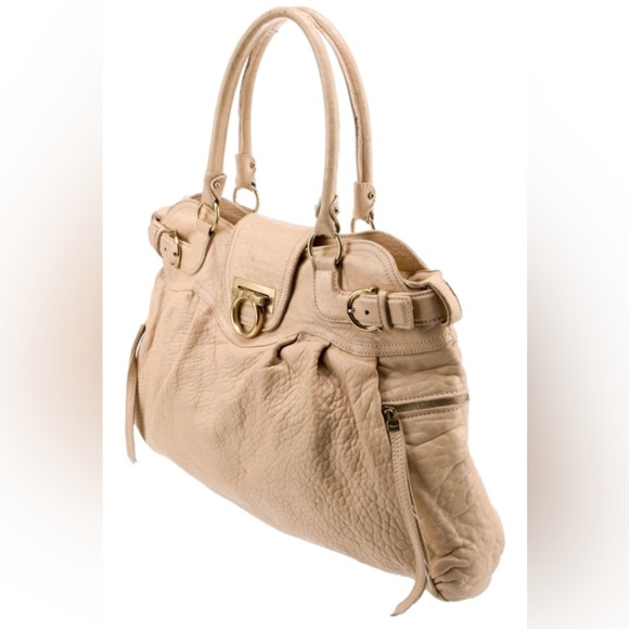SALVATORE FERRAGAMO LARGE HOBO SHOULDER/HANDBAG GANCINI LOCK BEIGE/CREAM LEATHER - Picture 3 of 12